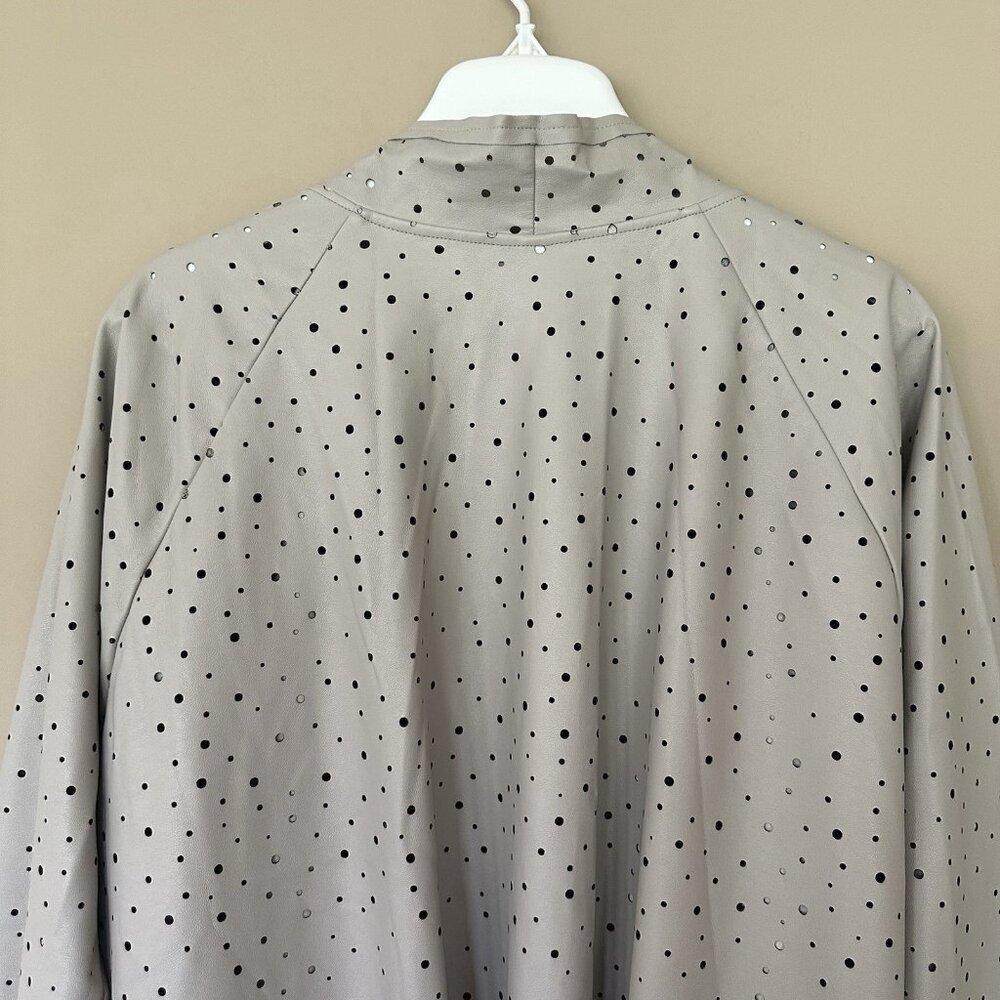 Planet Lauren G $312 Faux Leather Jacket Beige Women M (4-8) Artsy Holey lagenlo - Picture 6 of 11